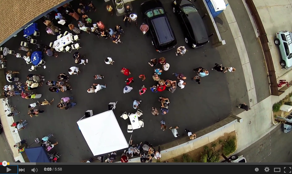 Overhead view of the reunion crowd 