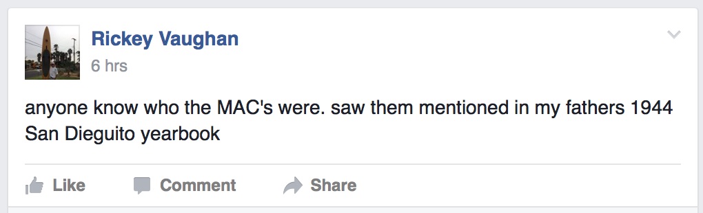 Screenshot from Facebook 1965: Anyone know who the Macs were?