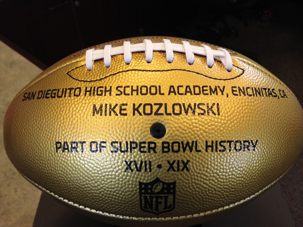 football reads Mike Kozlowski part of super bowl history
